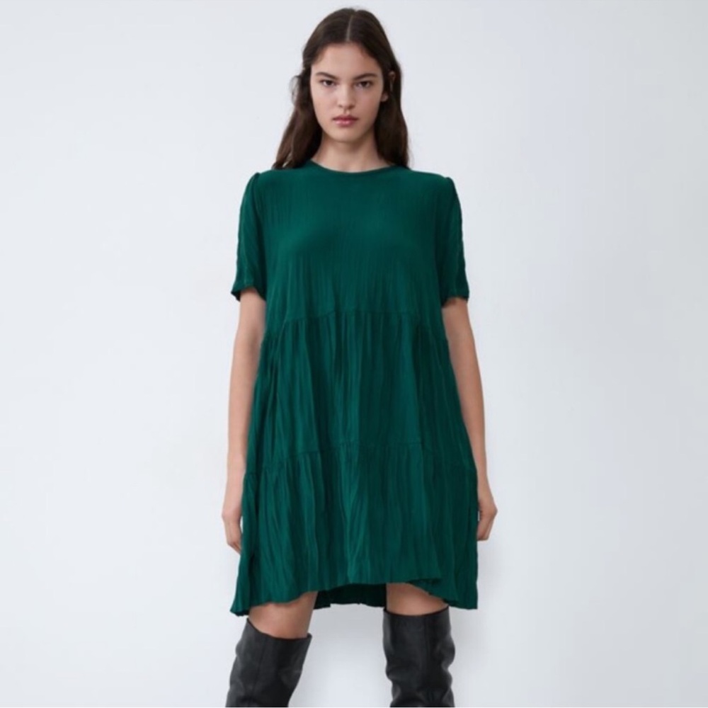 Zara Teal Green Tiered babydoll Mini Dress